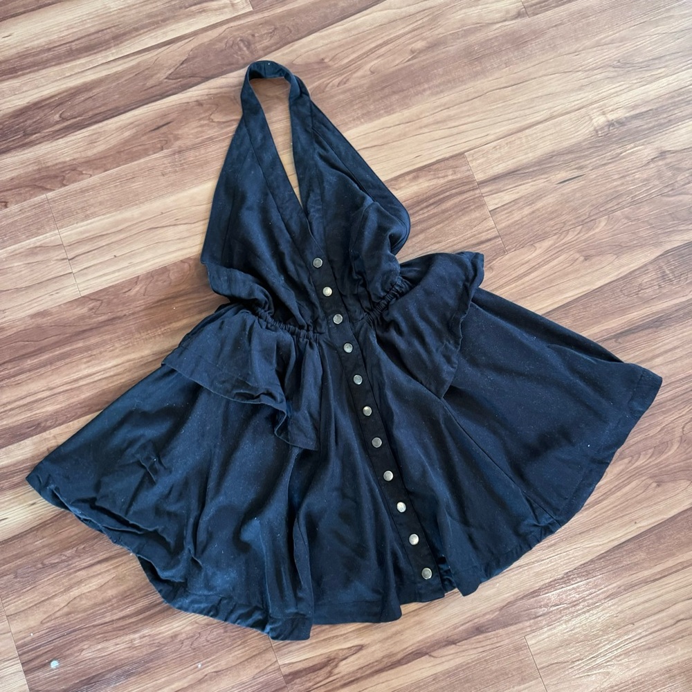Revolve Bobi Black Halter Top Mini Swing Dress